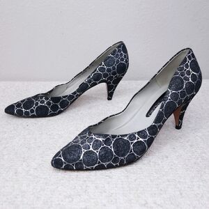 Martinez Valero Vintage Kitten Heel Pumps Metallic Leather